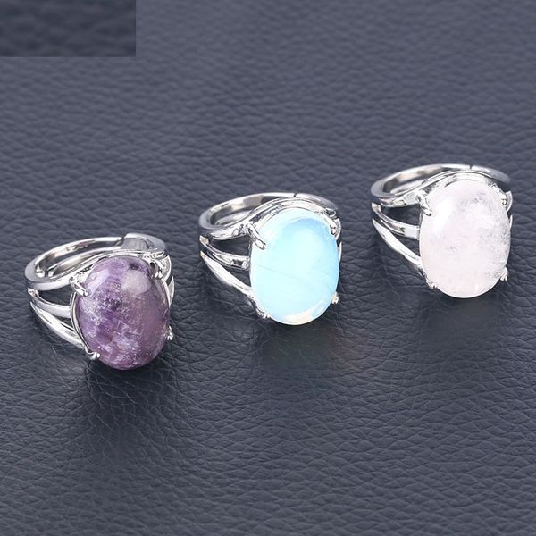 

colorful chakra crystal rings stone women finger ring natural amethysts lapis pink quartz adjustable party wedding jewelry, Golden;silver