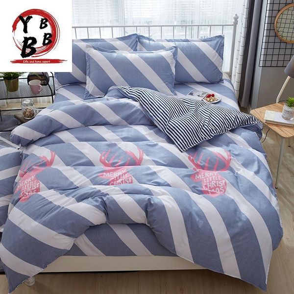

bedding sets blue white diagonal stripe set deer elk duvet cover quilt bed sheet home textiles pattern good quality