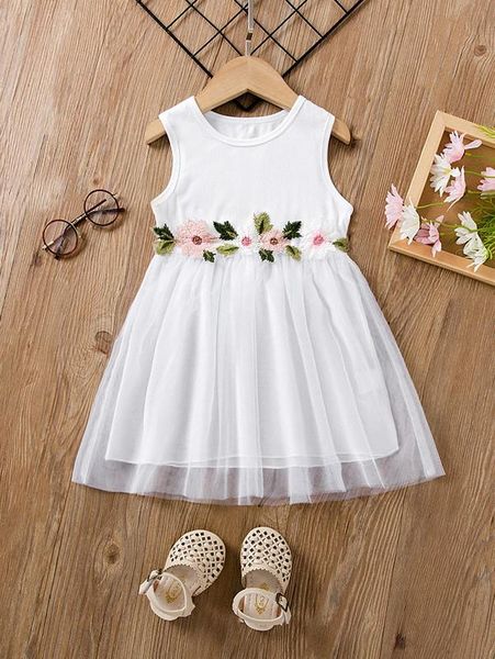 

little girl's applique mesh covered sleeveless dress she, Red;yellow