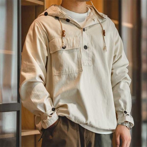 

maden military man hoodies shirt casual oversized homme streetwear hoodie sweatshirt with rope hip hop coat looose drop 211014, Black