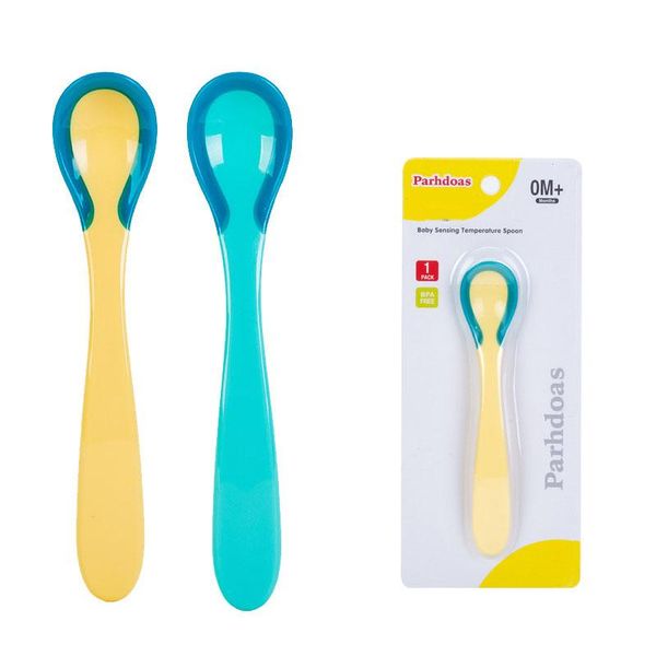 

baby thermal spoon + set temperature discoloration non-slip handle with transparent storage box soft feeding utensils cups, dishes &