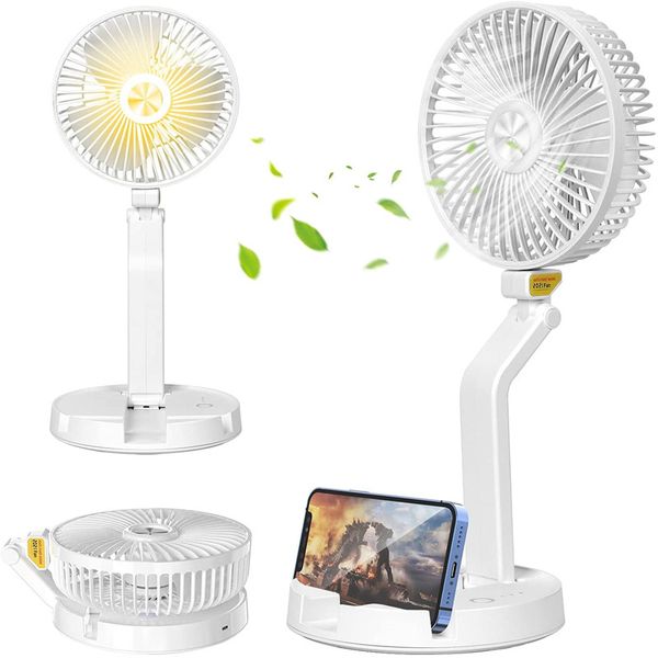 Ventilatore da scrivania pieghevole portatile da 7 pollici regolabile con batteria ricaricabile USB da 5200 mAh e lampada integrata per picnic a casa in ufficio