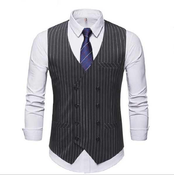 

men's korean version slim autumn and winter gentleman double-breasted vest, striped dress horse clip vests, Black;white