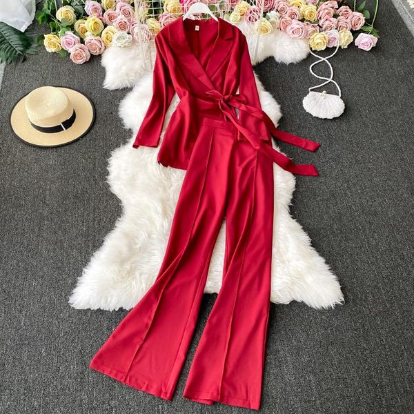 

women's two piece pants small suit jacket two-piece set of high waist show thin casual wide-leg commuting professional light, White