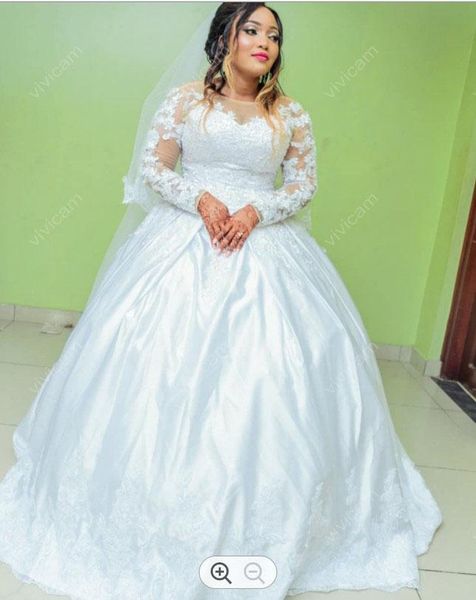 

other wedding dresses elegant long sleeves lace appliques court train satin robes de mariage ballgown bridal gowns custom made, White