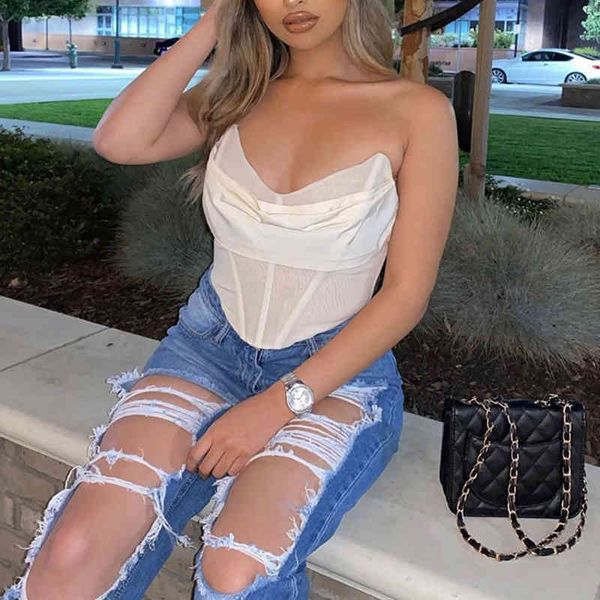 

bras strapless boned corset crop for women club party backless white mesh see through bustier cropped 2021 frqa, Red;black