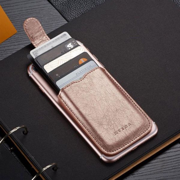 

card holders fashion men women pu leather wallet holder bag adhesive case pouch sticker for cell phone 5 pockets, Brown;gray
