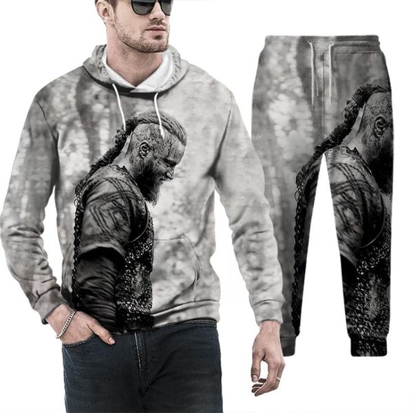 

men's tracksuits fashion street wear hooded cover 3d digital printing leisure sports large pocket pullover jacket + pants 2-piece set, Gray