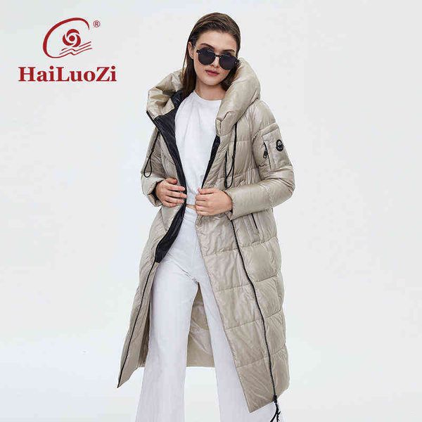 

hailuozi winter women's jackets lengthened style padded parka warm hooded zipper ladies fashion cotton women coat 6055 211221, Black