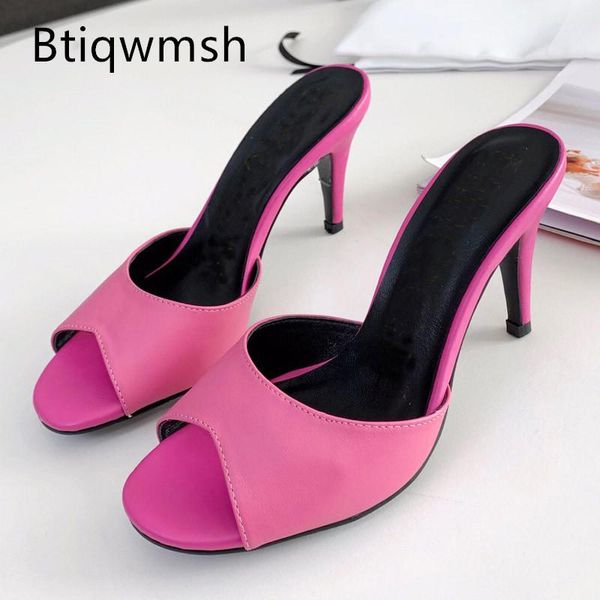 

dress shoes pink leather sandals women open toe red beige simple design high heels lady mules, Black