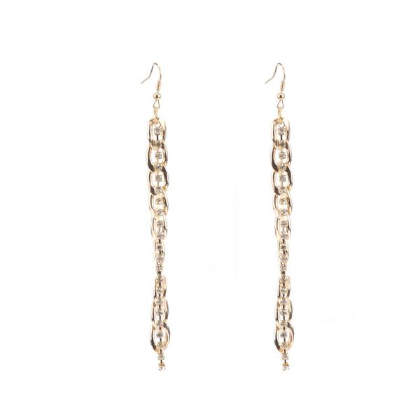

dangle & chandelier rhinestone earring long cuban chain punk fashion jewelry metal trendy crystal drop for women wedding bridal, Silver