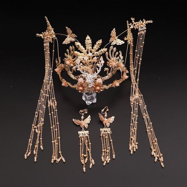 

headpieces 2021 bride costume hanfu headdress chinese wedding retro simple phoenix crown dragon gown show hefu antique jewelry, Silver