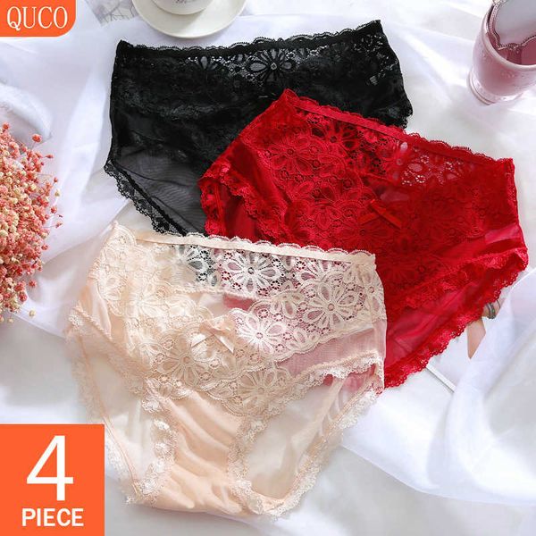 QUCO Marca 4 Pz/lotto donne Mutandine Donne Sexy Biancheria Intima Lingerie Graziosi Slip di Alta Qualità A Vita Bassa Perizoma da Donna 210720