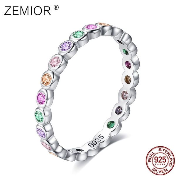 

cluster rings zemior sterling silver 925 women simple cubic zirconia ring for fine jewelry engagement wedding girl gifts, Golden;silver