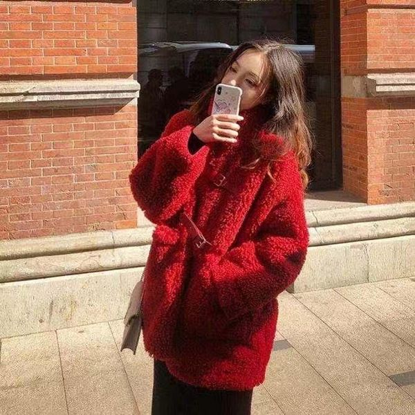

women's fur & faux jacket women coat for loose student autumn and winter imitation veste femme, Black
