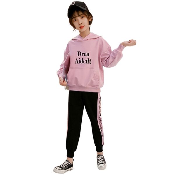 

girls sport clothing hoodies + pants tracksuits for heart pattern outfit patchwork kids 210528, White