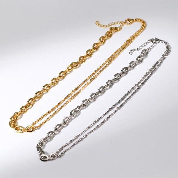 

chokers europe and the united states design simple chain double necklace women fashion overlay clavicle neck 2021, Golden;silver