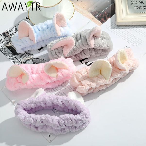 

girls hair bands cute coral fleece ears elastic headbands soft wash face makeup bath hairbands accessories1