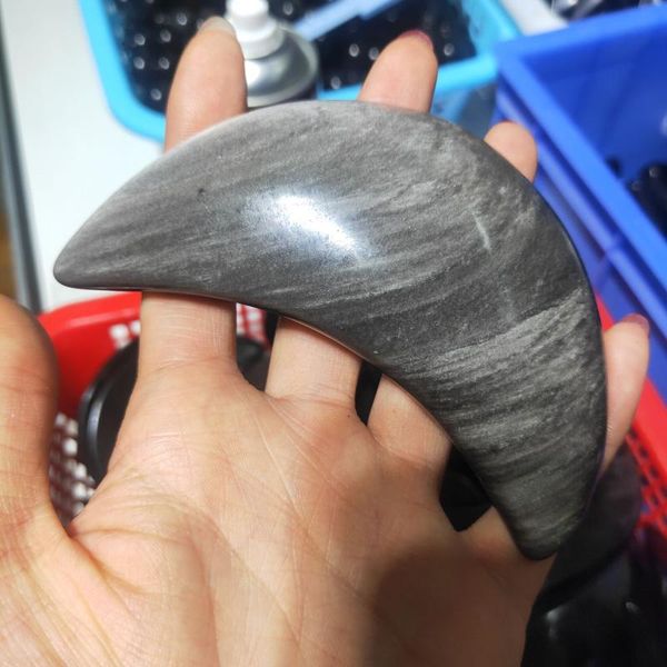 

decorative objects & figurines natural silver obsidian mineral quartz carvings crescent moon shape for home office decor