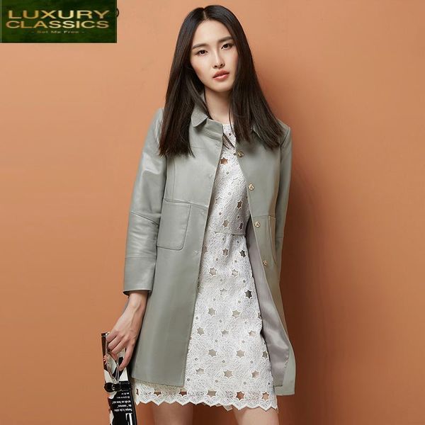 

women's leather & faux trench genuine jackets women plus size long coats ladies real sheepskin coat female slim spring clothes lwl1423, Black