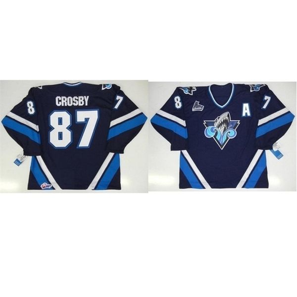 

001custom men youth women vintage customize chl qmjhl rimouski oceanic 87 sidney crosby hockey jersey size s-5xl, Black