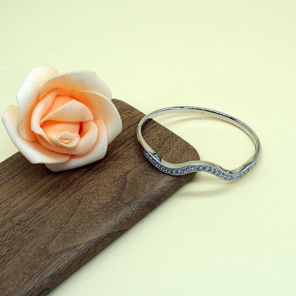 

bangle s simple silvery wavy synthetic cubic zirconia bangles elegant fashion jewelry bracelet gift for women, Black