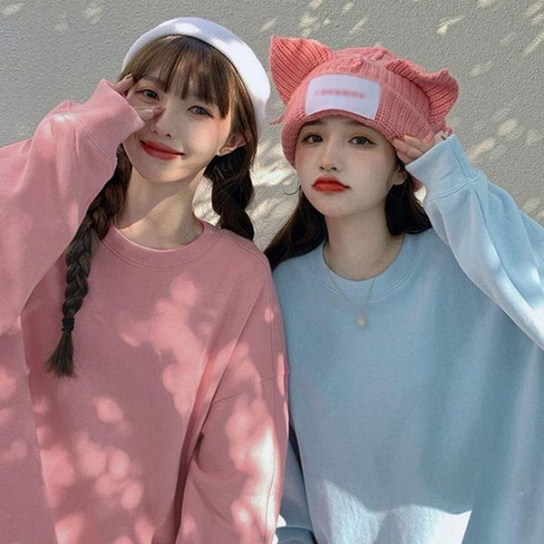 

female loose cotton solid color warm woman sweatshirts lady fashion sweatshirt autumn women's hoodies &, Black