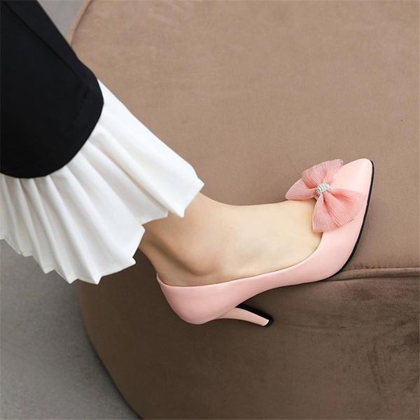 

elegant butterfly-knot bride wedding shoes women pink white stiletto high heels shallow pumps slip on dress party 34-43, Black