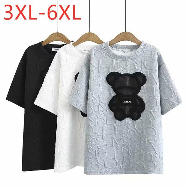

ladies summer plus size for women large short sleeve loose cotton bear gray white long t-shirt 3xl 4xl 5xl 6xl women's
