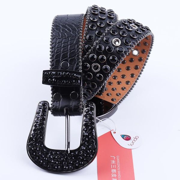 Cintos genuíno cinto de couro preto diamante para mulheres de alta qualidade luxo cinta fivela homens punk strass cintura jeans