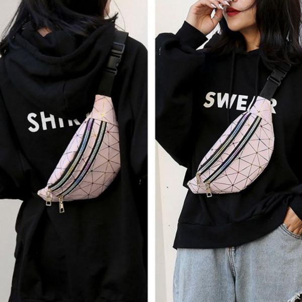 

waist bag women banana black geometric laser chest mobile phone pouch belt bags