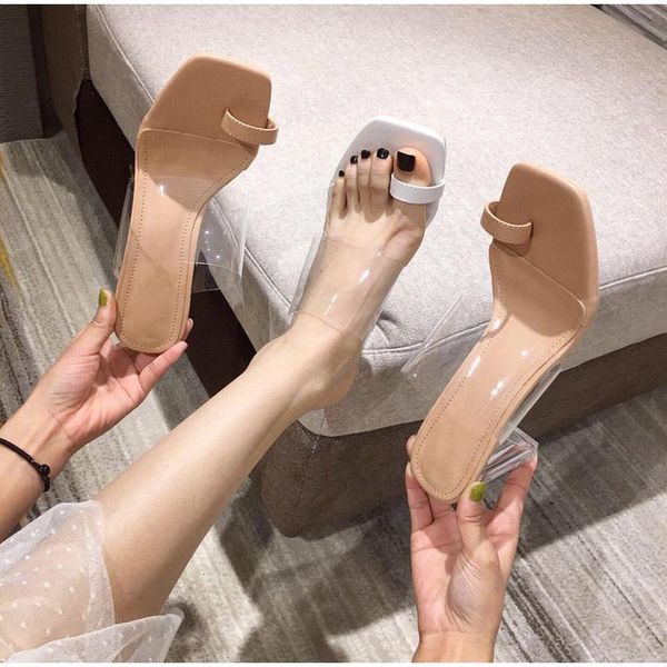 

slippers women sandals block heels pumps transparent slides fashion ladies casual shoes 2021 summer flip flop, Black