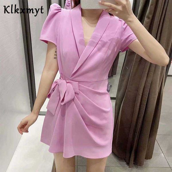 Klkxmyt za blazer vestido mulheres inglaterra escritório senhora cintura curva vestidos de fiesta noche long tops 210527