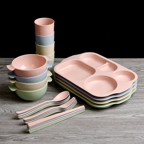 

dishes & plates tableware set 6pcs baby tray breakfast addition fork and spoon bowl chopsticks kitchen suit children dinnerware