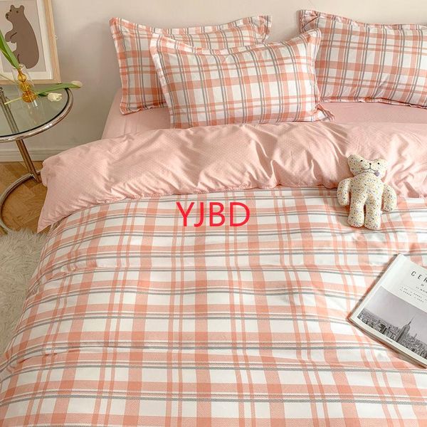 

ins nordic home bed four-piece set simple lattice bedroom bedding student dormitory el linen three-piece sets