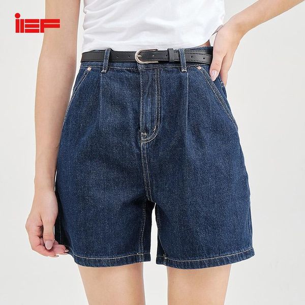 

jeans for women summer casual high waist solid zipper pockets loose wide leg female knee length shorts 1522k-d6986- women's, Blue