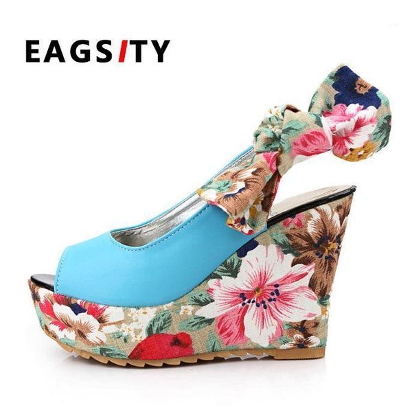 

bohemia flower print women wedges sandals platform ankle strap beach ladies pumps causal party wedding shoes1, Black