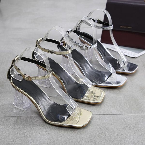 

dress shoes women sandals fashion transparent pvc high heels woman star style ankle strap gladiator shoe black