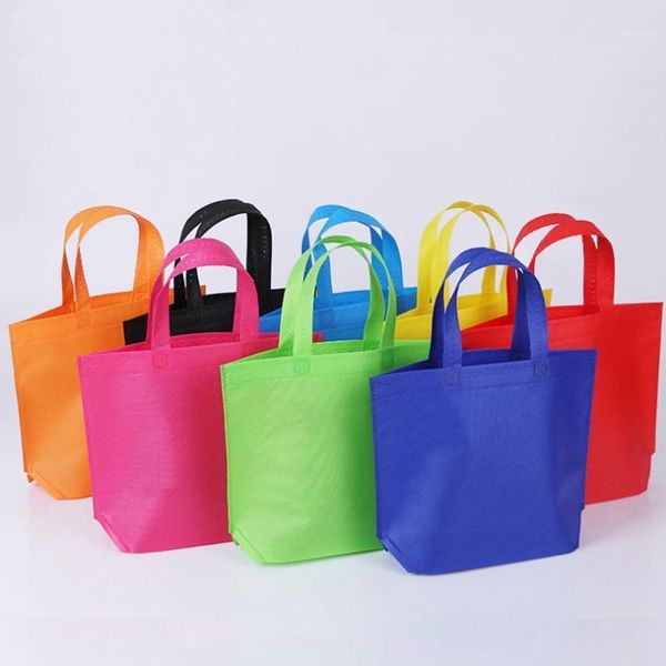 

gift tote bags 10pcs multi-use solid color non-woven with handles kids birthday party favor diy craft treat shopping bag wrap1