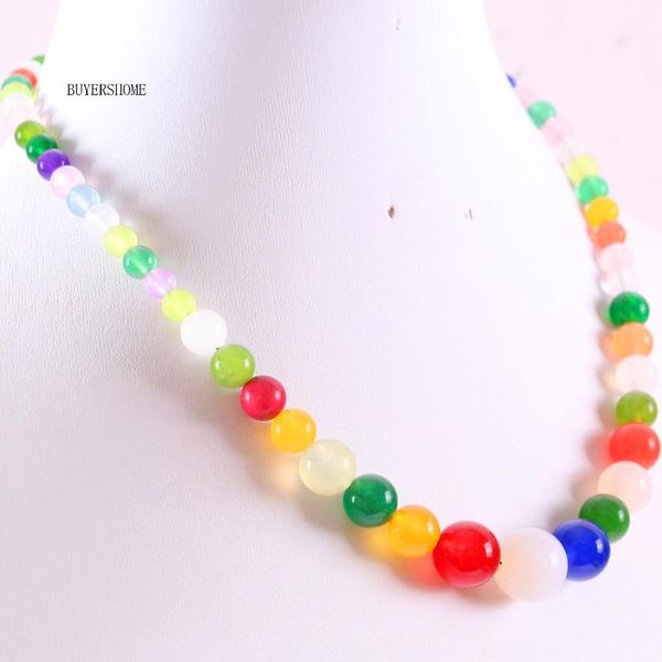 

handmade beaded necklace natural stone round red blue yellow pink white jades for women jewelry gift e109 pendant necklaces, Silver
