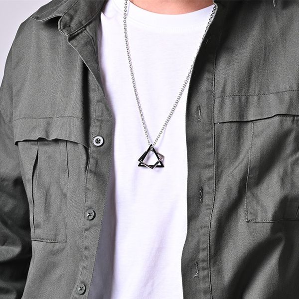 

designs cool punk male square triangle pendants necklace indie neck chains for men grunge long necklaces man jewelry kpop aesthetic, Golden;silver