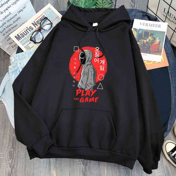 

men's squid printed hoodie, korean tv character sweater, harajuku warm wool hoodie, autumn and winter, 2021, Black