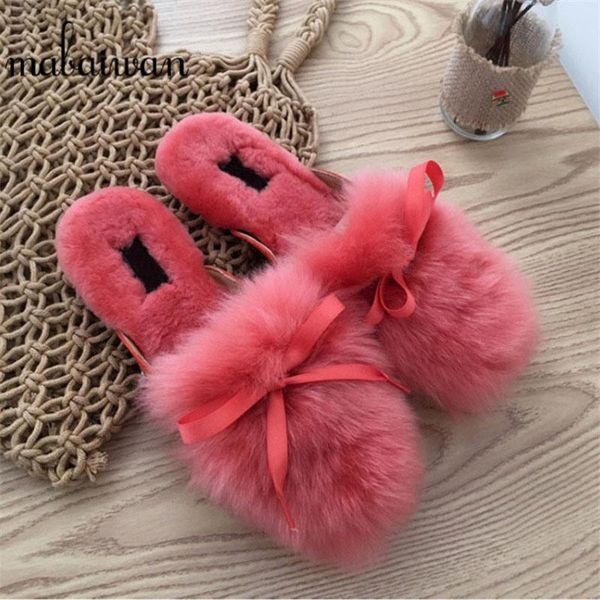 

flats shearling slipper women autumn mules casual butterfly knot shoes outdoor gladiator round toe fur sandals slippers, Black