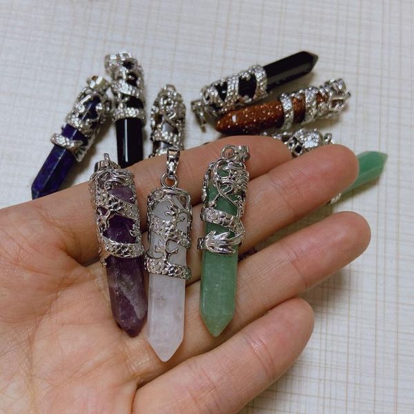 

decorative objects & figurines dragon pendant natural crystal quartz stone necklace hexagonal prism healing energy couple pendants hanging j