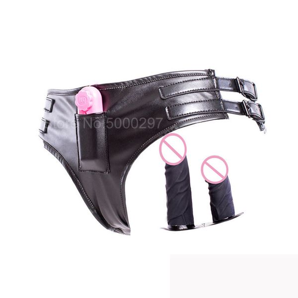 Cuoio DELL'UNITÀ di elaborazione Strapon Vibratore Dildo Anal Plug Giocattoli Del Sesso Per Le Donne Cintura di Castità Bondage Slip Thuug Pantaloni Biancheria Intima Per Lesbien Q0320