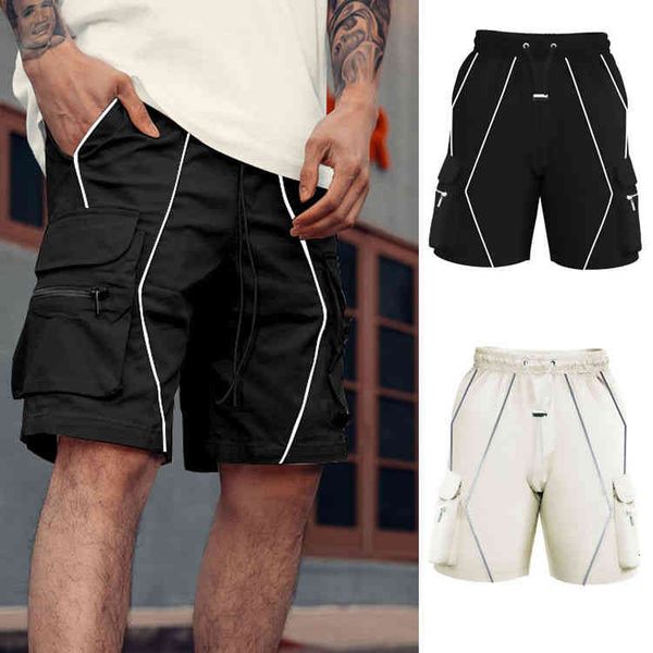 

men's shorts solid color wear trendy pants outside sports casual five point american multi pocket overalls, White;black