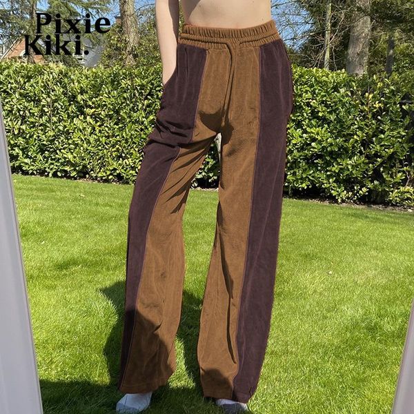 

women's pants & capris pixiekiki patchwork velvet brown sweatpants women high waisted wide leg fall winter casual loose trousers p67-dc, Black;white
