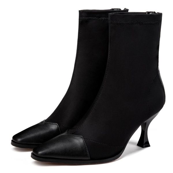 

boots rubber cloth women's boots -autumn winter shoes thin high heels short square foot ujtn, Black