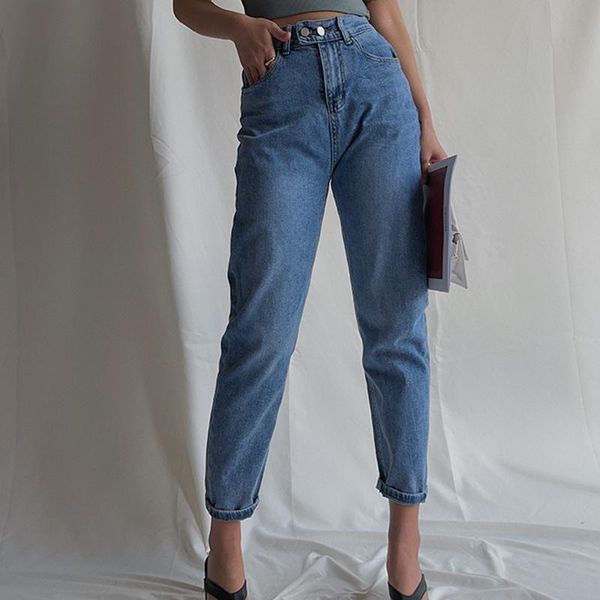 

women's jeans 2021women's cropped trousers summer harem loose high waist small carrot straight nine-point harlan pants ins, Blue