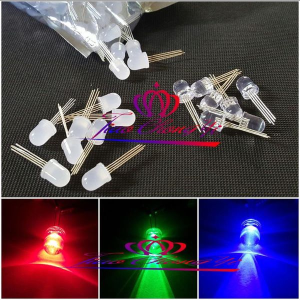

light beads 100pcs f10mm 4pin tri-color common adode cathode diffused rgb led diode